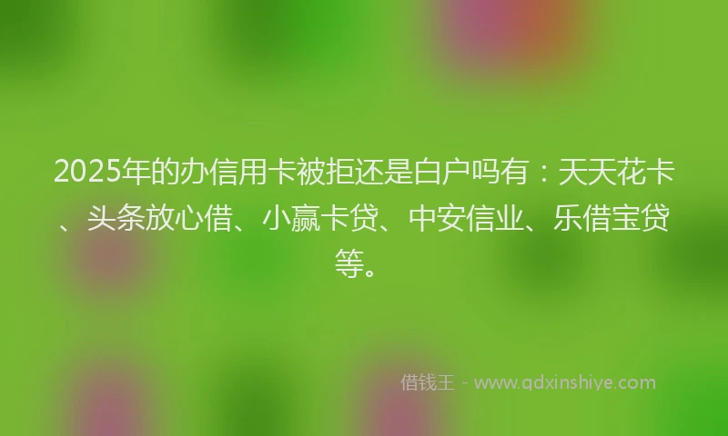 2025年的办信用卡被拒还是白户吗有：天天花卡、头条放心借、小赢卡贷、中安信业、乐借宝贷等。