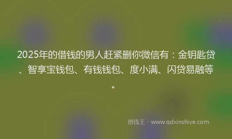 2025年的借钱的男人赶紧删你微信有：金钥匙贷、智享宝钱包、有钱钱包、度小满、闪贷易融等。