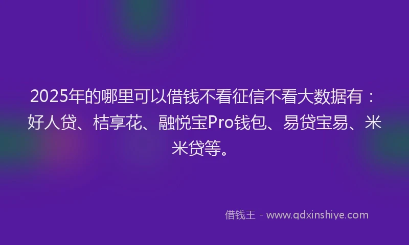 2025年的哪里可以借钱不看征信不看大数据有：好人贷、桔享花、融悦宝Pro钱包、易贷宝易、米米贷等。