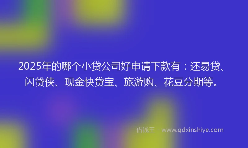 2025年的哪个小贷公司好申请下款有：还易贷、闪贷侠、现金快贷宝、旅游购、花豆分期等。