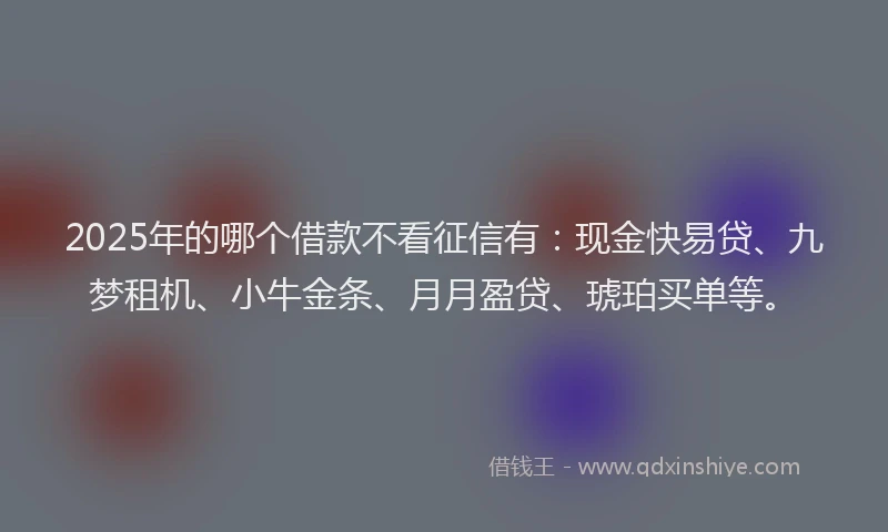 2025年的哪个借款不看征信有：现金快易贷、九梦租机、小牛金条、月月盈贷、琥珀买单等。