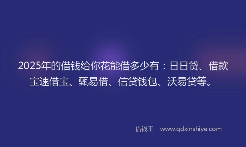 2025年的借钱给你花能借多少有：日日贷、借款宝速借宝、甄易借、信贷钱包、沃易贷等。