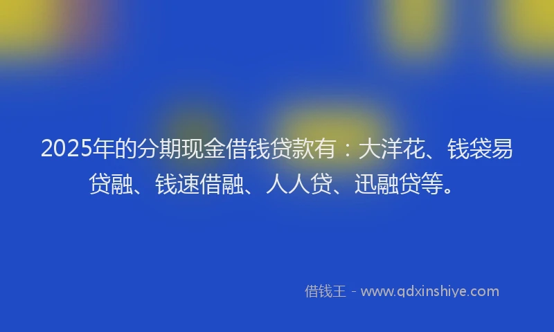2025年的分期现金借钱贷款有：大洋花、钱袋易贷融、钱速借融、人人贷、迅融贷等。