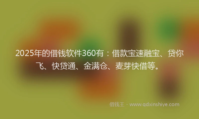 2025年的借钱软件360有：借款宝速融宝、贷你飞、快贷通、金满仓、麦芽快借等。