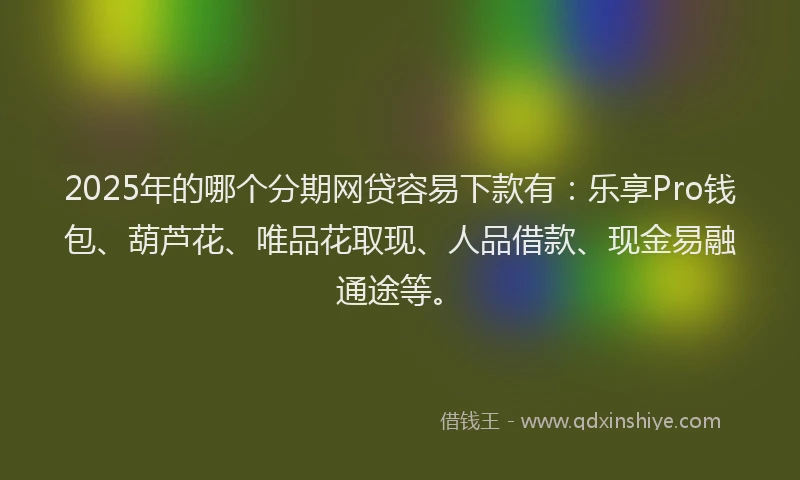 2025年的哪个分期网贷容易下款有：乐享Pro钱包、葫芦花、唯品花取现、人品借款、现金易融通途等。