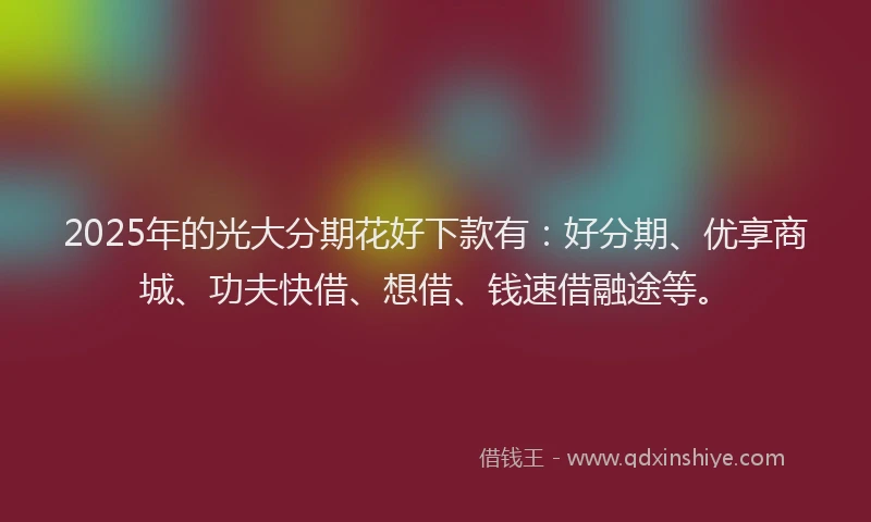 2025年的光大分期花好下款有：好分期、优享商城、功夫快借、想借、钱速借融途等。