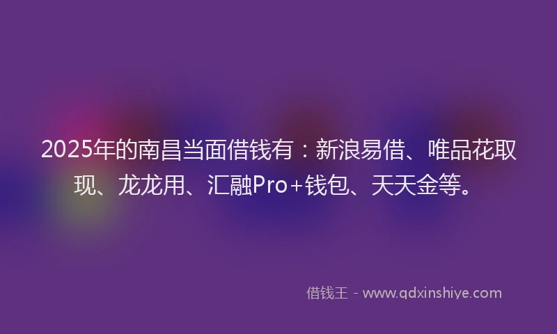 2025年的南昌当面借钱有：新浪易借、唯品花取现、龙龙用、汇融Pro+钱包、天天金等。