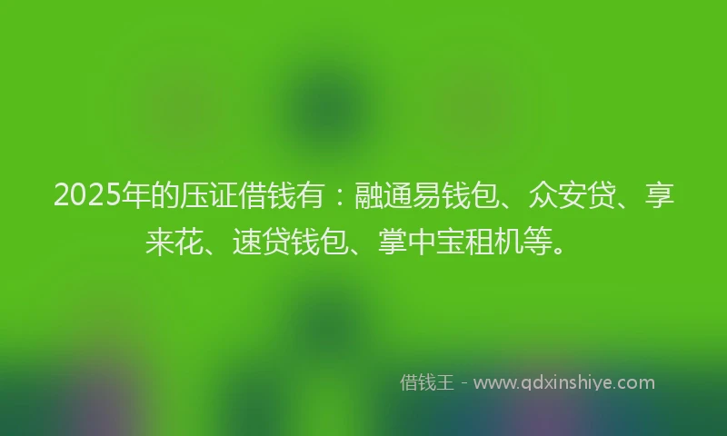 2025年的压证借钱有：融通易钱包、众安贷、享来花、速贷钱包、掌中宝租机等。