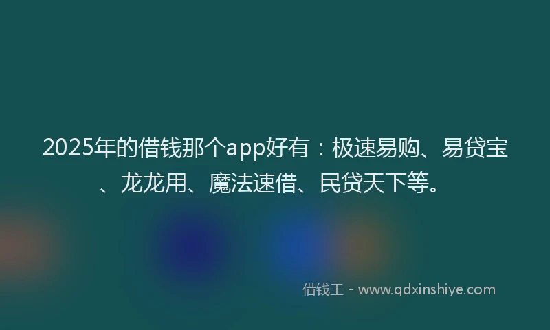 2025年的借钱那个app好有：极速易购、易贷宝、龙龙用、魔法速借、民贷天下等。