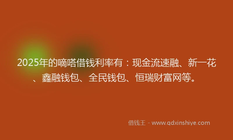 2025年的嘀嗒借钱利率有：现金流速融、新一花、鑫融钱包、全民钱包、恒瑞财富网等。