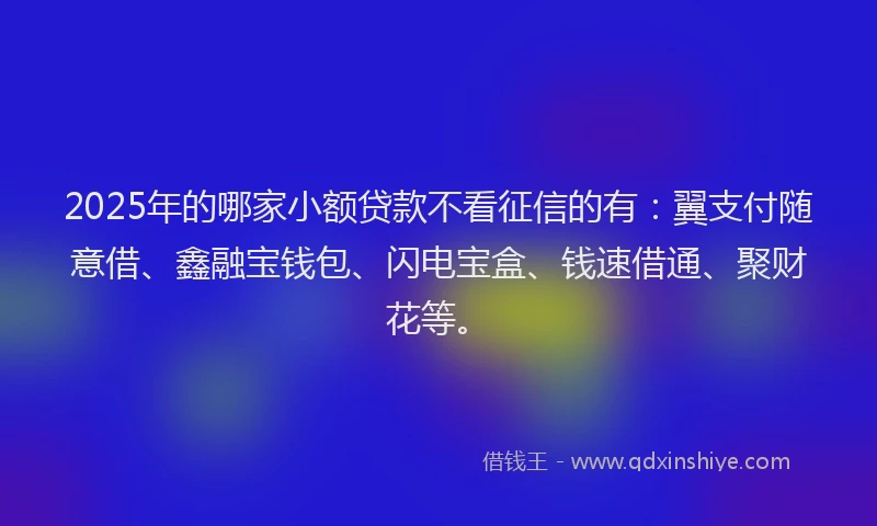 2025年的哪家小额贷款不看征信的有：翼支付随意借、鑫融宝钱包、闪电宝盒、钱速借通、聚财花等。