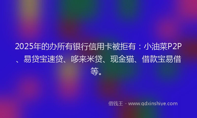 2025年的办所有银行信用卡被拒有：小油菜P2P、易贷宝速贷、哆来米贷、现金猫、借款宝易借等。