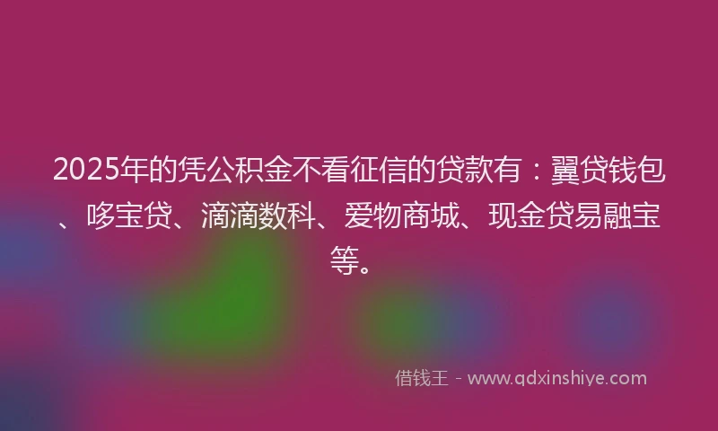 2025年的凭公积金不看征信的贷款有：翼贷钱包、哆宝贷、滴滴数科、爱物商城、现金贷易融宝等。