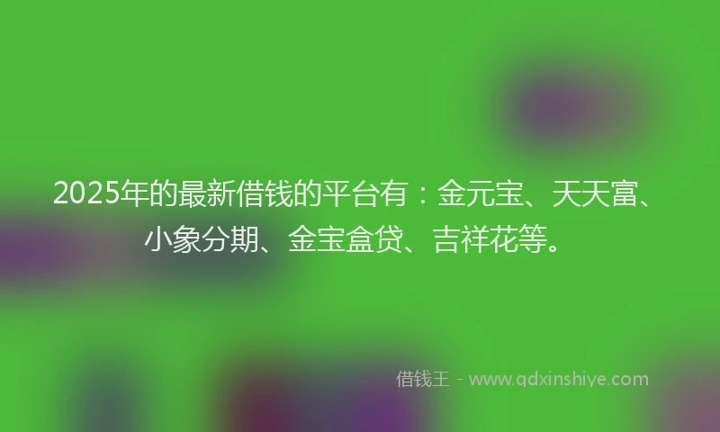 2025年的最新借钱的平台有：金元宝、天天富、小象分期、金宝盒贷、吉祥花等。