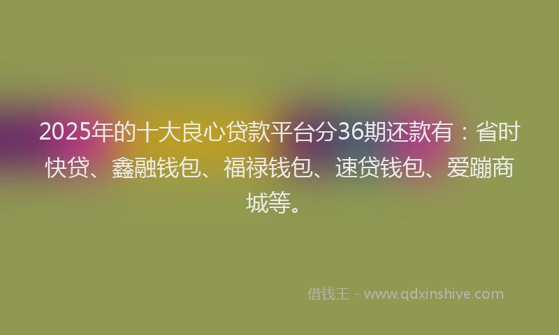 2025年的十大良心贷款平台分36期还款有：省时快贷、鑫融钱包、福禄钱包、速贷钱包、爱蹦商城等。