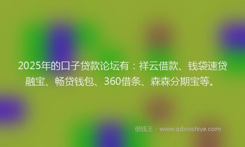 2025年的口子贷款论坛有：祥云借款、钱袋速贷融宝、畅贷钱包、360借条、森森分期宝等。