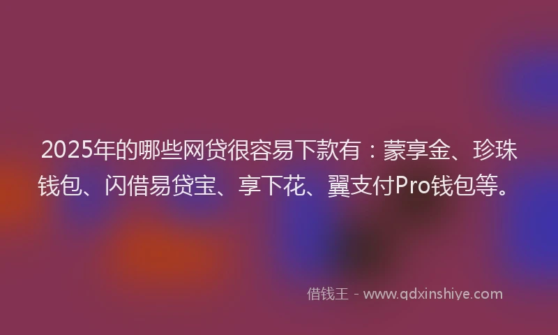 2025年的哪些网贷很容易下款有：蒙享金、珍珠钱包、闪借易贷宝、享下花、翼支付Pro钱包等。