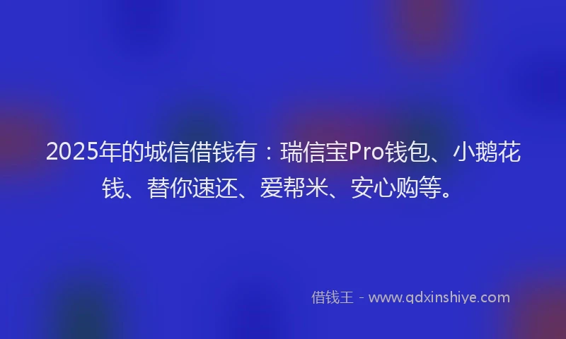 2025年的城信借钱有：瑞信宝Pro钱包、小鹅花钱、替你速还、爱帮米、安心购等。