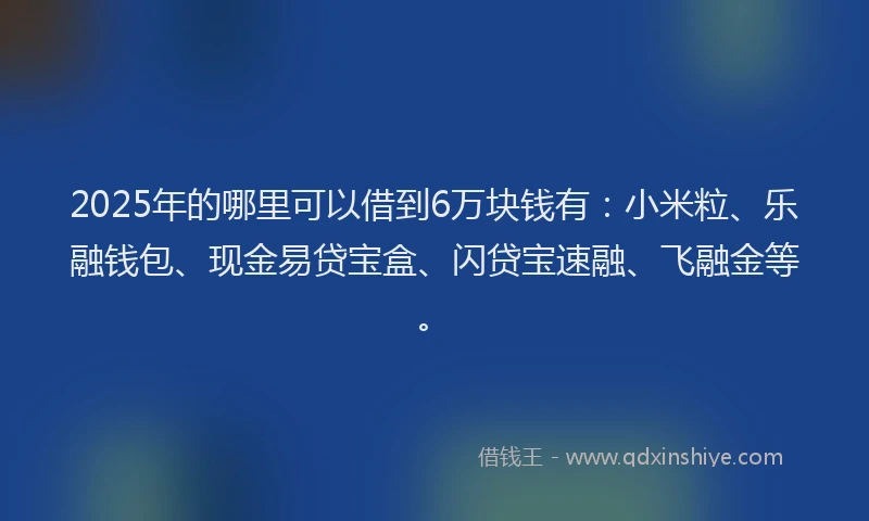 2025年的哪里可以借到6万块钱有：小米粒、乐融钱包、现金易贷宝盒、闪贷宝速融、飞融金等。