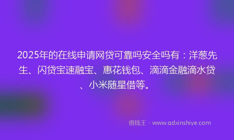 2025年的在线申请网贷可靠吗安全吗有：洋葱先生、闪贷宝速融宝、惠花钱包、滴滴金融滴水贷、小米随星借等。