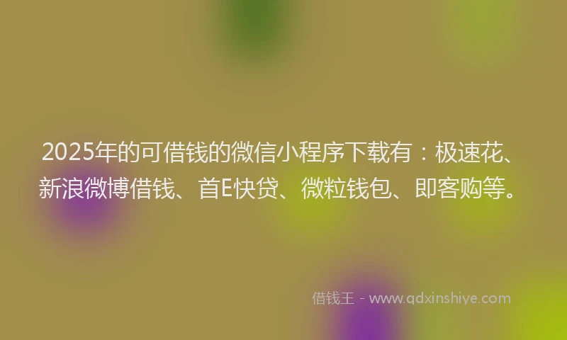2025年的可借钱的微信小程序下载有：极速花、新浪微博借钱、首E快贷、微粒钱包、即客购等。