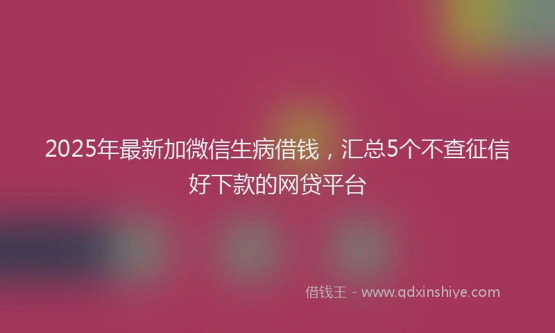 2025年最新加微信生病借钱，汇总5个不查征信好下款的网贷平台