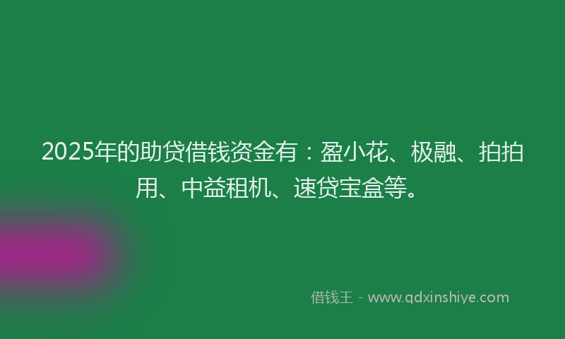 2025年的助贷借钱资金有：盈小花、极融、拍拍用、中益租机、速贷宝盒等。