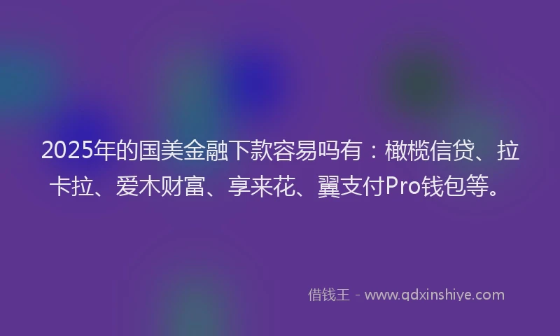 2025年的国美金融下款容易吗有：橄榄信贷、拉卡拉、爱木财富、享来花、翼支付Pro钱包等。