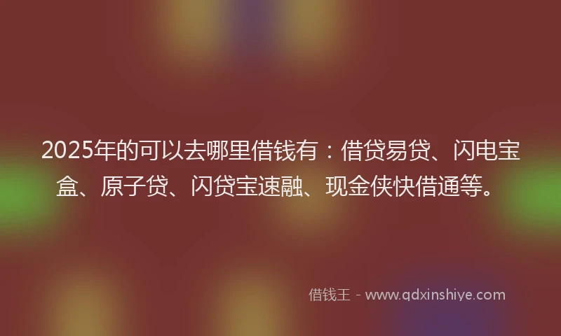 2025年的可以去哪里借钱有：借贷易贷、闪电宝盒、原子贷、闪贷宝速融、现金侠快借通等。