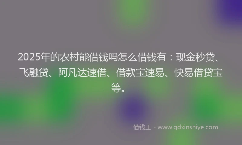 2025年的农村能借钱吗怎么借钱有：现金秒贷、飞融贷、阿凡达速借、借款宝速易、快易借贷宝等。