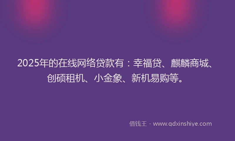 2025年的在线网络贷款有：幸福贷、麒麟商城、创硕租机、小金象、新机易购等。