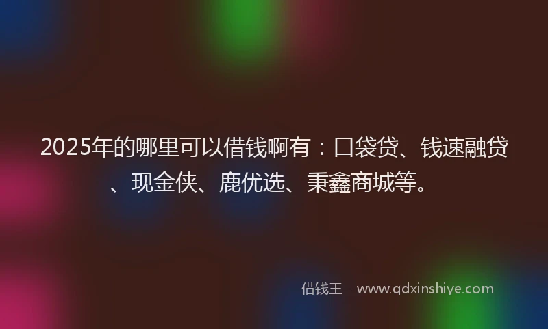 2025年的哪里可以借钱啊有：口袋贷、钱速融贷、现金侠、鹿优选、秉鑫商城等。