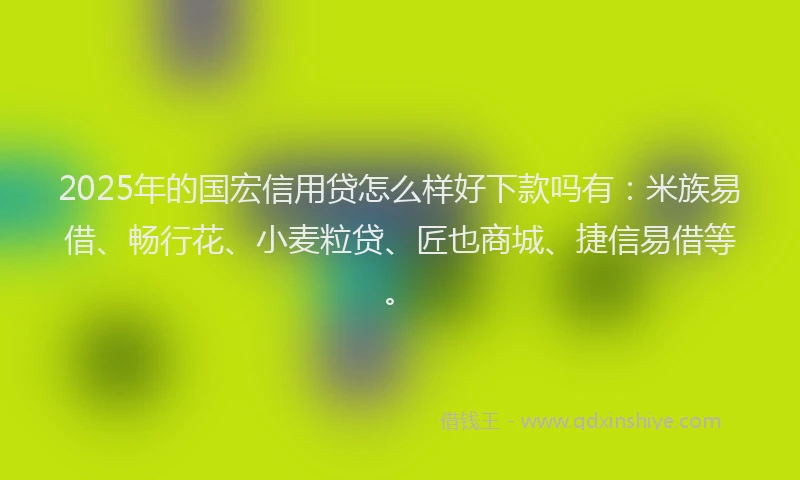 2025年的国宏信用贷怎么样好下款吗有：米族易借、畅行花、小麦粒贷、匠也商城、捷信易借等。