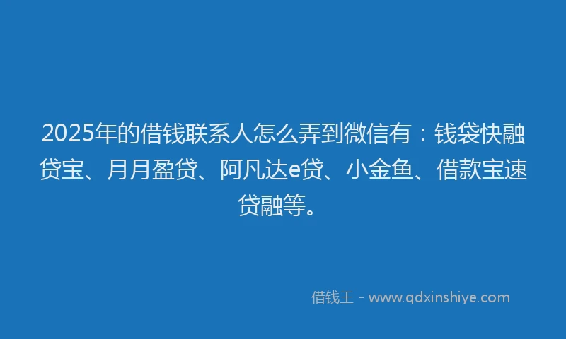 2025年的借钱联系人怎么弄到微信有：钱袋快融贷宝、月月盈贷、阿凡达e贷、小金鱼、借款宝速贷融等。