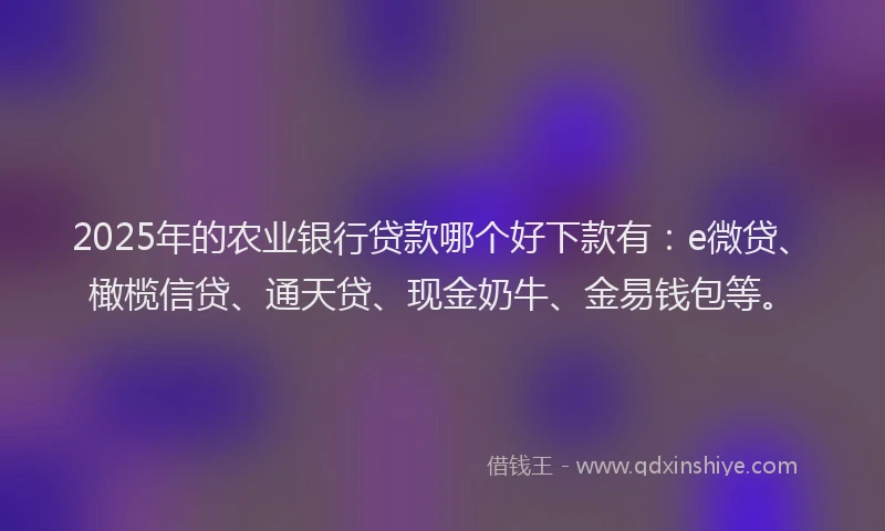 2025年的农业银行贷款哪个好下款有：e微贷、橄榄信贷、通天贷、现金奶牛、金易钱包等。