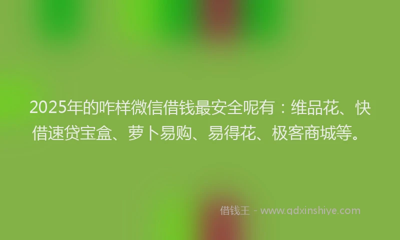 2025年的咋样微信借钱最安全呢有：维品花、快借速贷宝盒、萝卜易购、易得花、极客商城等。