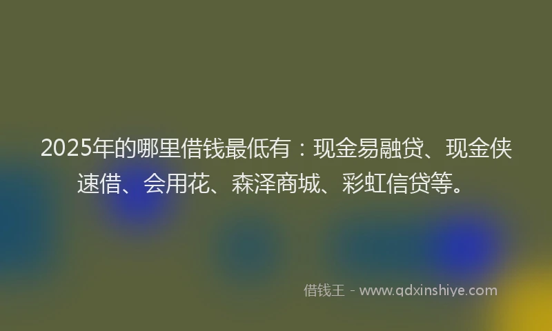 2025年的哪里借钱最低有：现金易融贷、现金侠速借、会用花、森泽商城、彩虹信贷等。