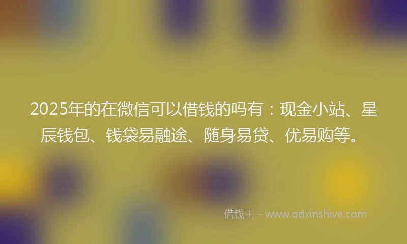 2025年的在微信可以借钱的吗有：现金小站、星辰钱包、钱袋易融途、随身易贷、优易购等。