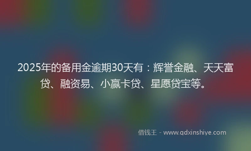 2025年的备用金逾期30天有：辉誉金融、天天富贷、融资易、小赢卡贷、星愿贷宝等。