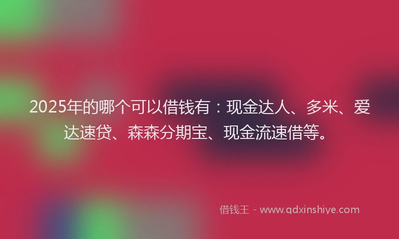 2025年的哪个可以借钱有：现金达人、多米、爱达速贷、森森分期宝、现金流速借等。