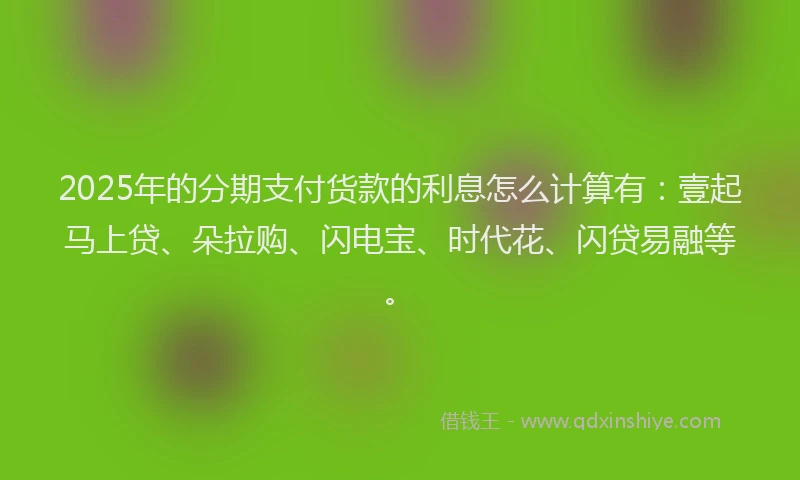 2025年的分期支付货款的利息怎么计算有：壹起马上贷、朵拉购、闪电宝、时代花、闪贷易融等。