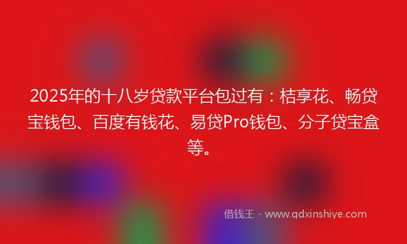 2025年的十八岁贷款平台包过有：桔享花、畅贷宝钱包、百度有钱花、易贷Pro钱包、分子贷宝盒等。