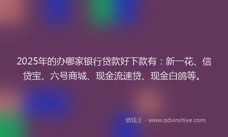2025年的办哪家银行贷款好下款有：新一花、信贷宝、六号商城、现金流速贷、现金白鸽等。