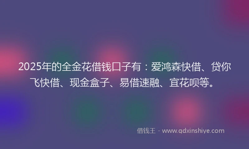 2025年的全金花借钱口子有：爱鸿森快借、贷你飞快借、现金盒子、易借速融、宜花呗等。