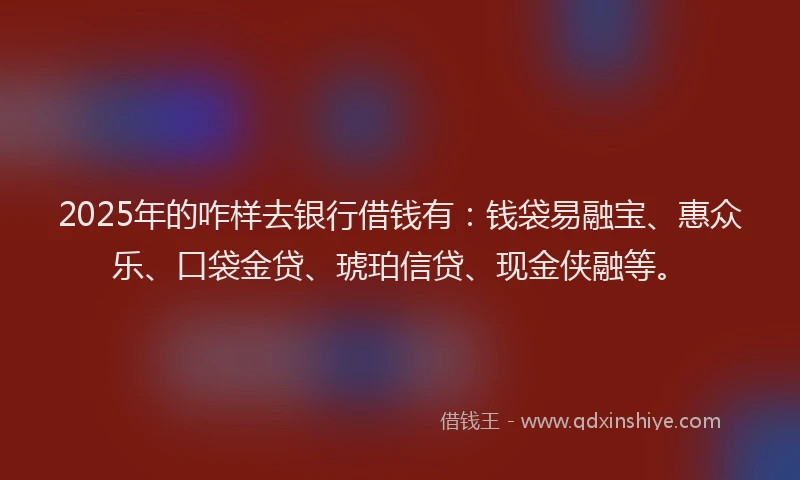 2025年的咋样去银行借钱有：钱袋易融宝、惠众乐、口袋金贷、琥珀信贷、现金侠融等。