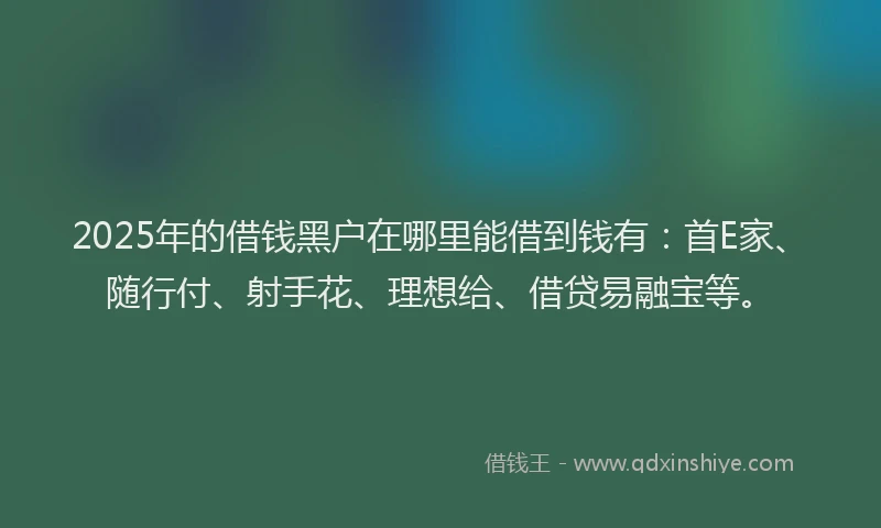 2025年的借钱黑户在哪里能借到钱有：首E家、随行付、射手花、理想给、借贷易融宝等。