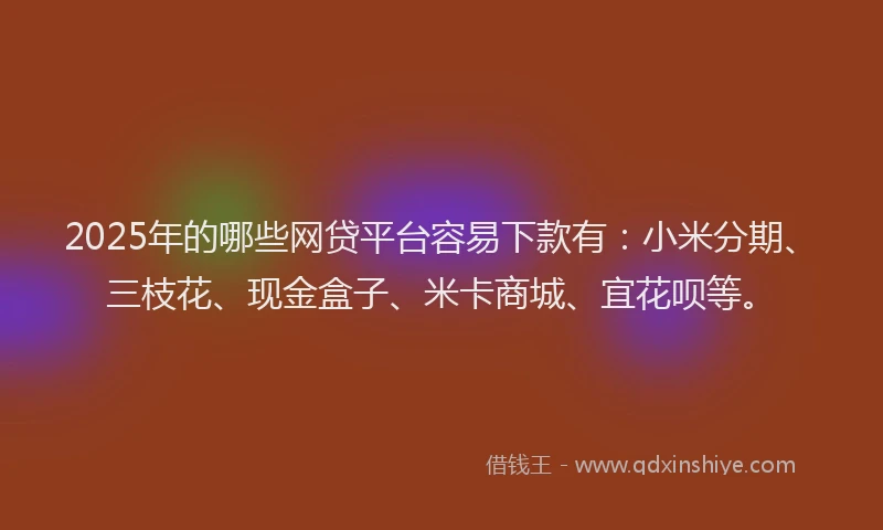 2025年的哪些网贷平台容易下款有：小米分期、三枝花、现金盒子、米卡商城、宜花呗等。
