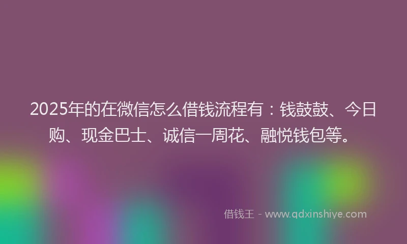2025年的在微信怎么借钱流程有：钱鼓鼓、今日购、现金巴士、诚信一周花、融悦钱包等。