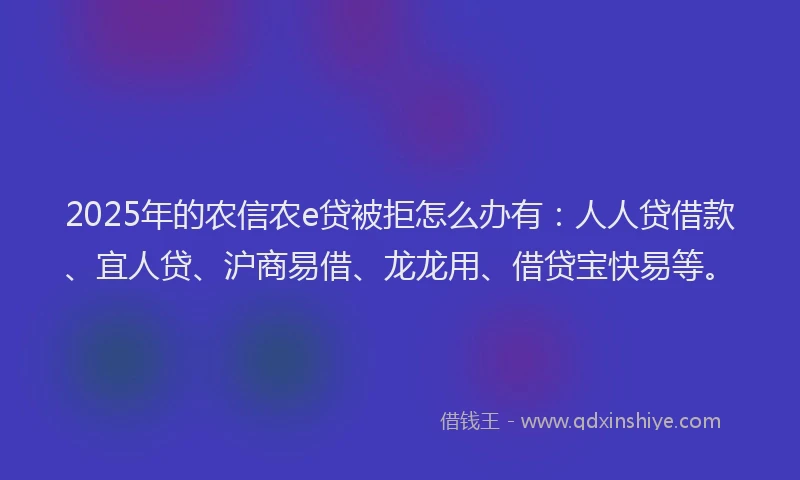 2025年的农信农e贷被拒怎么办有：人人贷借款、宜人贷、沪商易借、龙龙用、借贷宝快易等。