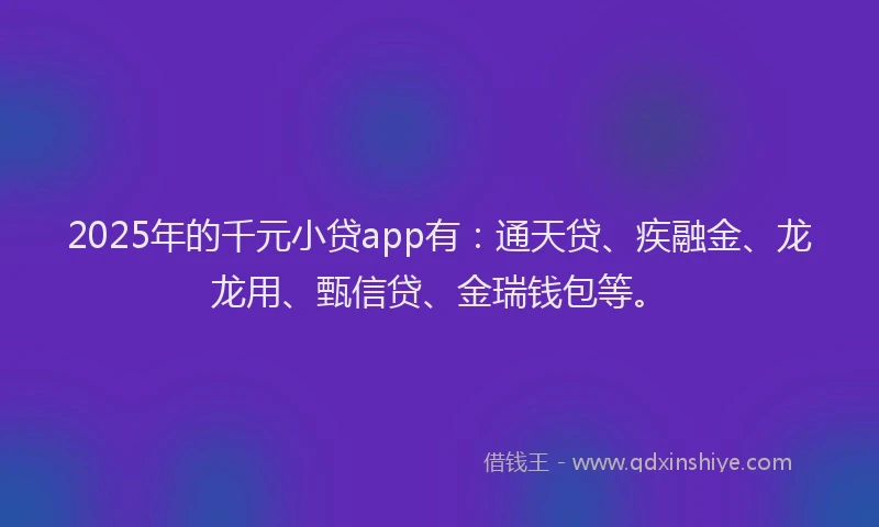 2025年的千元小贷app有：通天贷、疾融金、龙龙用、甄信贷、金瑞钱包等。